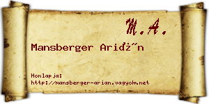 Mansberger Arián névjegykártya